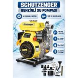 SCHUTZENGER 4 Zamanlı Benzinli Su Pompası 2.5 Hq 1 Inç Çıkış 100MT Yatay Atar Tarla Bahçe Sulama 5 mt Emiş Sarı 7030