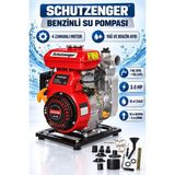 SCHUTZENGER 4 Zamanlı Benzinli Su Pompası 3.5 Hq 1 Inç Çıkış 100MT Yatay Atar Tarla Bahçe Sulama KIRMIZI60