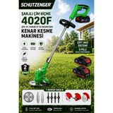 SCHUTZENGER 4020F ŞARJLI OT ÇİM BİÇME KENAR KESME MAKİNESİ 5 PİLLİ 2 BATARYA 7 BAŞLIKLI ŞARJLI TIRPAN YEŞİL