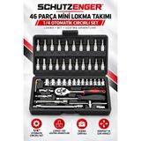 SCHUTZENGER 46 Parça 1/4 Mini Lokma Takımı – Otomatik Cırcırlı, Bit Uçlu ve Uzatma Aparatlı Çantalı Set