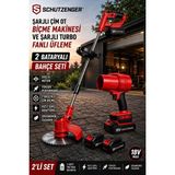 SCHUTZENGER 662RN Şarjlı Ot Çim Biçme Tırpan 2 Batarya Şarjlı Turbo Fanlı Üfleme Makinesi 2’li Bahçe Seti Kırmızı