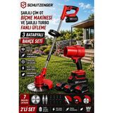 SCHUTZENGER 761RN Şarjlı Ot Çim Biçme Tırpan 3 Batarya Şarjlı Turbo Fanlı Üfleme Makinesi 2’li Bahçe Seti Kırmızı