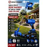 SCHUTZENGER 846RN 3 Batarya Şarjlı Çim Biçme Tırpan Makinesi 7 Başlık ve Şajlı Turbo Fanlı Üfleme Makinesi Mavi Set