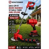 SCHUTZENGER 965VR Şarjlı Ot Çim Biçme Tırpan 4 Batarya Şarjlı Turbo Fanlı Üfleme Makinesi 2’li Bahçe Seti Kırmızı