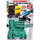 SCHUTZENGER Gazsız Gaz Altı Kaynak Makinesi 180MM Devir Ayarlı Spral Taşlama 216 Parça Çelik Lokma Takımı 3 Lü Set