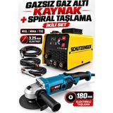 SCHUTZENGER Gazsız Gaz Altı Kaynak Makinesi Mıg/mma/tıg 180MM Spral Taşlama Elektrikli Usta Seti 703