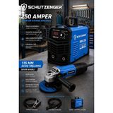 SCHUTZENGER Inverter Kaynak Makinesi 250 Amperbakır Sargı ve 115MM Avuç Taşlama Spiral Usta Seti Pro TR03 Mavi