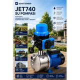 SCHUTZENGER JET740 HİDROMATLI SU POMPASI PASLANMAZ 2 Hq SU MOTORU OTOMATİK YÜKSEK BASINÇ 70mt DİK ATAR 600 mt ya