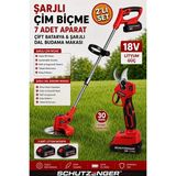 SCHUTZENGER RN783 Şarjlı Ot Çim Biçme Makinesi Tırpan Çift Akülü Şarjlı Dal Budama Makası Kırmızı Prox
