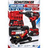 SCHUTZENGER T2-6 Timsah Kriko 2 Ton Araç Kaldırma Hidrolik ve 10 Pilli Somun Sökme 900 Nm Torklu Ikili Set Araç Kırmızı Rt