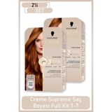 Schwarzkopf 7-7 Sıcak Bakır Renkli Creme Supreme Saç Boyası Tüp Full Kit Amonyaksız x 2