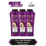 Schwarzkopf Gliss Full Hair Wonder Kafein & Peptit Saç Dökülme Karşıtı Şampuan 400 ml, Set of 3
