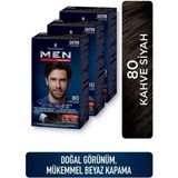 Schwarzkopf Men Perfect 80 Kahve Siyah Saç Boyası X 3 Doğal Görünüm ve Mükemmel Beyaz Kapatma
