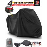 Schwer Kanuni Puma 150 Branda (Arka Çanta Uyumlu) Motosiket Brandası (Siyah Renk) Motor Örtüsü Çadır Su Geçirmez Motosiklet Kılıfı Motor Brandası - Siyah- Arka Çanta UYUMLU