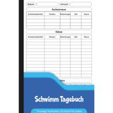 Schwimm Tagebuch: Trainingsjournal zur Dokumentation von Schwimmeinheiten, Distanz, Wiederholungen, Zeit, Pausen & Bewertung.