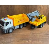 Scn Toys Sürtmeli Iş Makinaları 2'Li Oyuncak Kamyon Kepçe Set Damperli Kamyon Ekskavatör Kepçe Işıklı Sesli