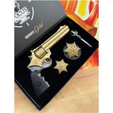 Scntoys Gold Metal Kovboy Şerif 25CM Mantar Kapsül Atan Tabanca Kemer+Anahtarlık+Şerif Rozeti+Full Set