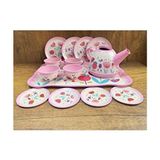 scntoys Kutulu 15 Parça Çay Seti Fincan Takımı Metal Evcilik Oyunu Pembe Kutulu Oyuncak Çay Seti