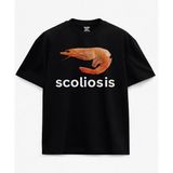 Scoliosis Skolyoz Karides Baskılı Oversize Kalıp Siyah Geniş Bol Kesim Kadın Tişört - XL