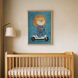 Scooter Süren Aslan Çocuk Odası Duvar Posteri Çerçeveli Tablo Duvar Dekorasyonu - 21 x 30 - Ahşap Çerçeveli