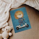 Scooter Süren Aslan Çocuk Odası Duvar Posteri Çerçeveli Tablo Duvar Dekorasyonu - 30 x 40 - Çerçevesiz Poster
