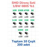 Scordion Direnç Seti SMD 1/8w 0805 %1 - 200 Parça 10 Çeşit | 10 330 470 1k 3.3k 10k 22k 33k 100k 1m