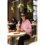 Scorp Elegance 3 İplik Şardonlu Oversize Kadın Kapüşonlu Sweatshirt Pembe