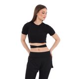 Scorp Viora Kadın Kısa Kollu Belden Bağlamalı Yoga Tişörtü Siyah M