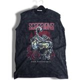 Scorpions Baskılı Yıkamalı Kolsuz Tişört, Unisex Rock Band Temalı Sıfır Kol Eskitme Atlet - Siyah - 3XL