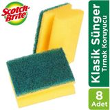 Scotch Brite 8'li Yeşil Bulaşık Süngeri Tırnak Koruyucu Özelliği ile Sert Yüzeyler İçin İdeal