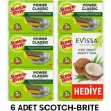 Scotch Brite Bulaşık Süngeri Yeşil 2'li Oluksuz X 6 Paket / 12 Sünger (evissa 100 Gr. Güzellik Sabunu Hediye