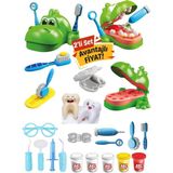 Scowetto Dino Dişçi Oyun Hamuru Seti Kartela Diş Doktoru Set Toplam 20 Parça 2\'li Set