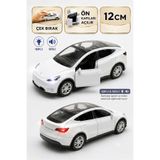 SCOWETTO Tesla Model Y Koleksiyonluk Metal Sesli Işıklı Diest Car Oyuncak model Araba 12 cm BEYAZ