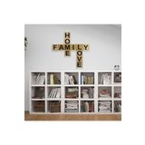 Scrabble Tarzı Ahşap Ev Dekorasyon Tablo – Home Family Love | 10x10 Cm Harfler | Kolay Kurulum - Bej