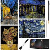 Scratch Art Tablo 4 Parça Vincent Van Gogh Çizik Gökkuşağı Kağıt Seti Yetişkinler ve Çocuklar için, Kendin Yap Eskiz Kartı Gravür Zanaat Gece Görüşü Kazı Tahtası 4 Aletli - Kafe Terası, Ayçiçekleri,