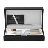 Scrikss 722W Gold Krom Venüs Yeni Prestij Ahşap Deri Dolma Roller Tükenmez Kalem Seti