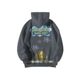 Scrovtie Kadın Erkek Antrasit Astroworld Travis Scott Baskılı Oversize Kapşonlu Kanguru Cepli Hoodie