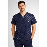 SCRUBS Unisex Desenli Hastane Doktor Hemşire Forması Üst, V Yaka, Lacivert, XS Beden