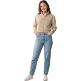 Scuba Kumaş Uzun Kollu Fermuarlı Crop Spor Ceket | Bej -Krem - XL