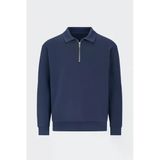 Scuba Modal Kumaş Relaxed Fit Yarım Fermuarlı Polo Yaka Erkek Sweatshirt - Lacivert