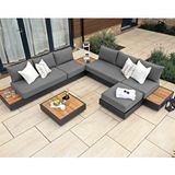 SCY Home Garden Heita Dış Mekan Ahşap Tabla Bahçe Mobilya Modern Tasarım L Köşe Koltuk Takımı Oturma Grubu Koyu Gri
