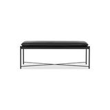 SCY Home Garden Portus Siyah Deri Metal Ayaklı Dikdörtgen Dekoratif Puf Bench Montajsız Yatak Ucu Oturma Bankı