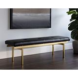 SCY Home Garden Raginta Dekoratif Yatak Ucu Oturma Bankı Makyaj Oturağı Suni Derili Gold Metal Ayaklı Puf Bench Siyah