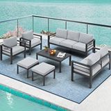SCY Home Garden Scatola 3+2+1+1+2 Puf Orta Masa 9 Kişilik Bahçe Mobilya Modern Koltuk Takım Oturma Grubu Naturel