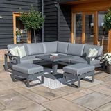 SCY Home Garden Scbm-207 Prezo Metal Ayaklı Bahçe Mobilyası L Köşe Koltuk Takımı Dış Mekan Oturma Grubu Puflu Bahçe Seti Antrasit