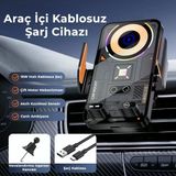 SD38 15W Otomatik Sensörlü Hızlı Kablosuz Şarjlı Araç Telefon Tutucu - Tek Tuşla 90° Dönen, Çift Motorlu & RGB Işıklı Havalandırma Tutacağı