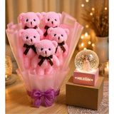 Şdb Gift Ayıcık Buketi Meleğim Işıklı Kar Küresi Sevgiliye Romantik Hediye 5’Li Peluş Ayıcık Buketi Sürprizi