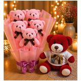 Şdb Gift Kişiye Özel Fotoğraflı Kırmızı Peluş Ayıcık + Ayıcık Buketi Sevgiliye Özel