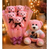 Şdb Gift Kişiye Özel Fotoğraflı Peluş Ayıcık + Ayıcık Buketi Sevgiliye Unutulmaz Hediye Seti