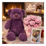 Şdb Gift Mor Peluş Ayıcık + Ayıcık Buketi + Fotoğraf Sevgiliye Unutulmaz Hediye Seti